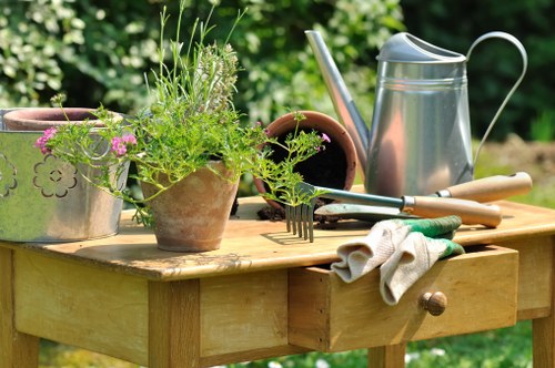 Lush garden with blooming flowers and verdant lawns